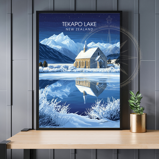 Affiche Lac Tekapo | Impression de voyage Nouvelle-Zélande | Affiche Lac